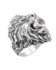 Lion Skull Ring Crystal Quartz Lion Skull 925 Sterling Silver Ring