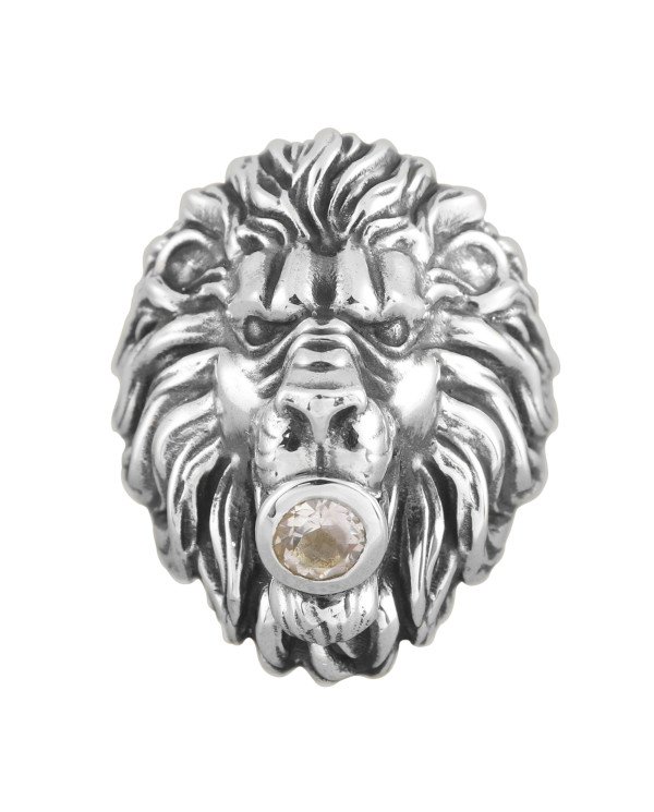 Lion Skull Ring Crystal Quartz Lion Skull 925 Sterling Silver Ring