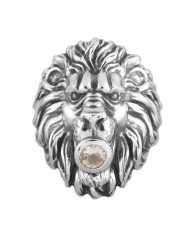 Lion Skull Ring Crystal Quartz Lion Skull 925 Sterling Silver Ring