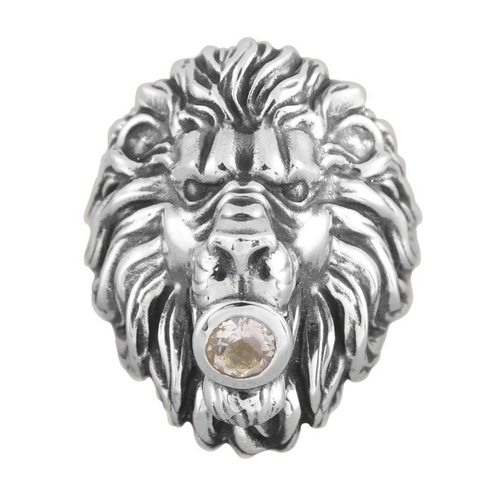 Lion Skull Ring Crystal Quartz Lion Skull 925 Sterling Silver Ring