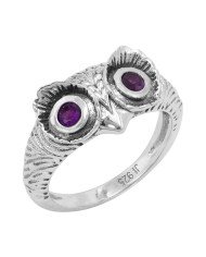 Owl Skull 925 Sterling Silver Owl Skull Amethyst Ring