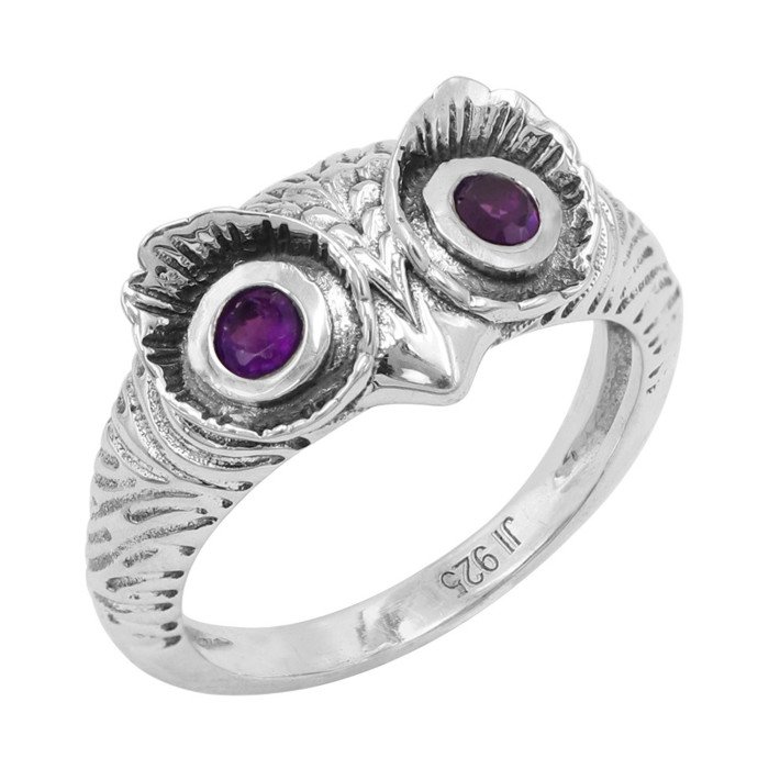 Owl Skull 925 Sterling Silver Owl Skull Amethyst Ring