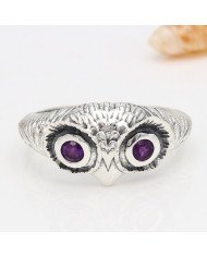 Owl Skull 925 Sterling Silver Owl Skull Amethyst Ring