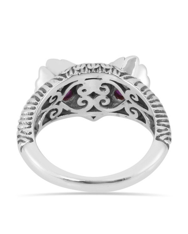 Owl Skull 925 Sterling Silver Owl Skull Amethyst Ring
