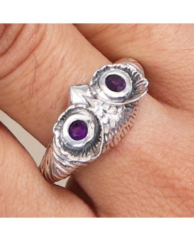 Owl Face Skull Ring 925 Sterling Silver Owl Skull Ring Amethyst Ring
