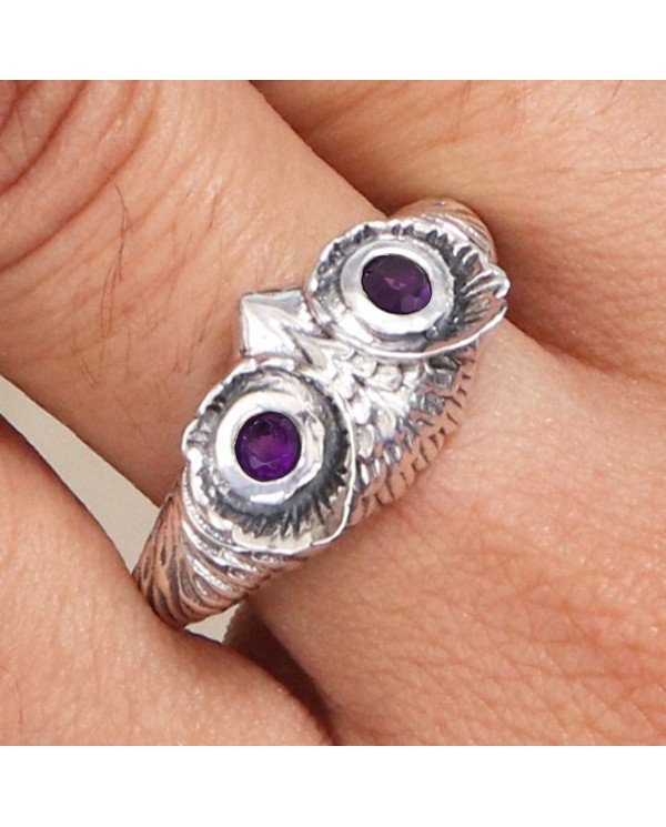Owl Skull 925 Sterling Silver Owl Skull Amethyst Ring