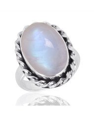 Rainbow Moonstone Ring 925 Sterling Silver Ring Statement Ring