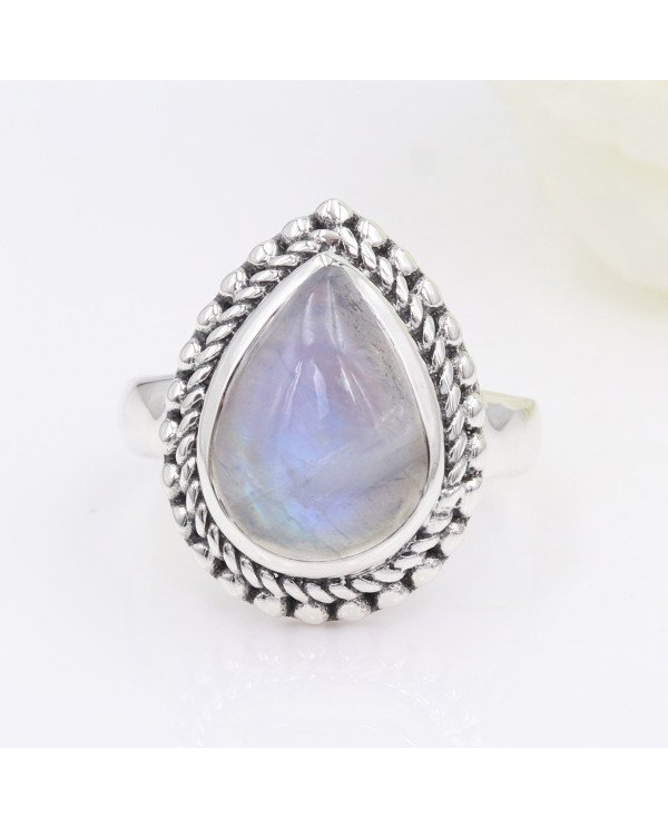 Rainbow Moonstone Ring 925 Sterling Silver Statement Ring For Her
