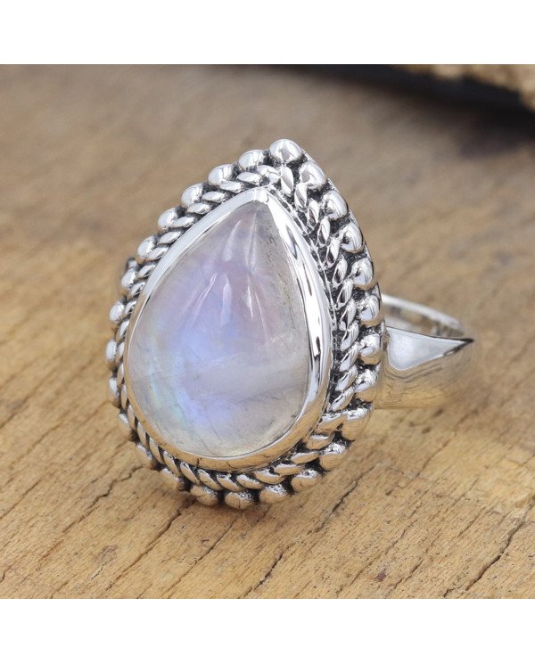 Rainbow Moonstone Ring 925 Sterling Silver Statement Ring For Her