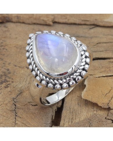 Rainbow Moonstone Ring 925 Sterling Silver Statement Ring For Her