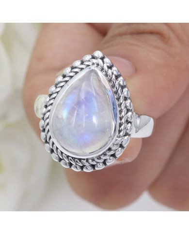 Rainbow Moonstone Ring 925 Sterling Silver Statement Ring For Her