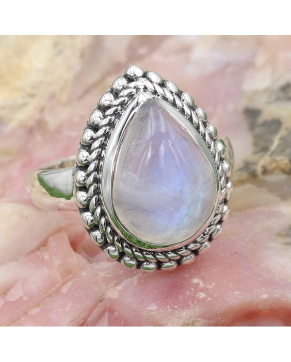 Rainbow Moonstone Ring 925 Sterling Silver Statement Ring For Her