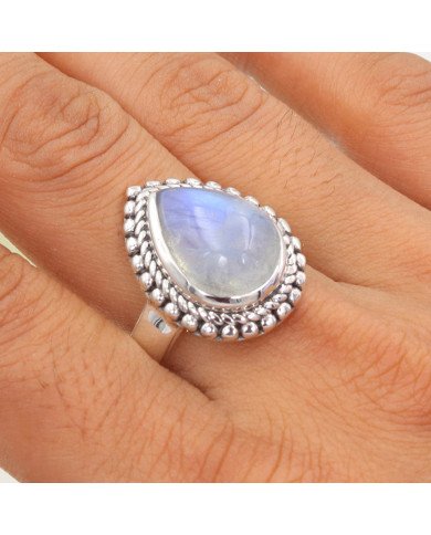 Rainbow Moonstone Ring 925 Sterling Silver Statement Ring For Her