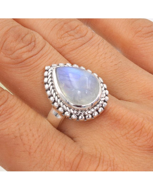 Rainbow Moonstone Ring 925 Sterling Silver Statement Ring For Her
