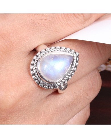 Rainbow Moonstone Ring 925 Sterling Silver Statement Ring For Her