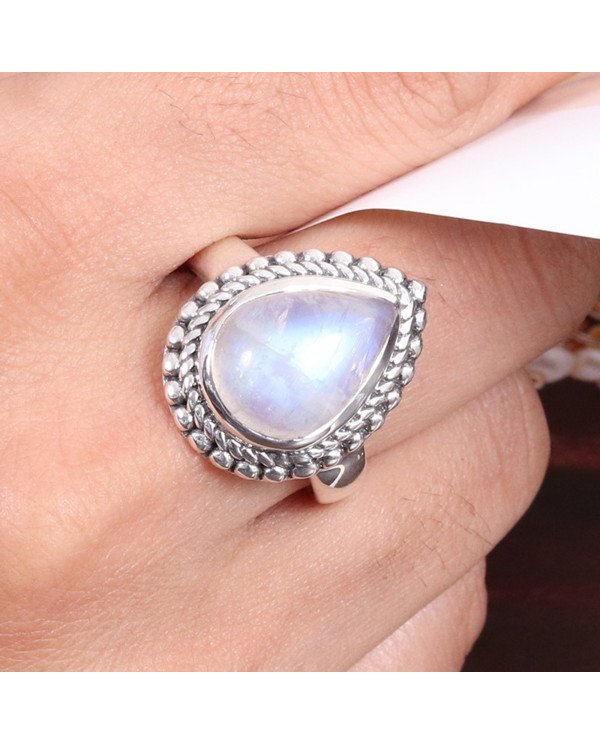 Rainbow Moonstone Ring 925 Sterling Silver Statement Ring For Her