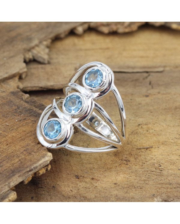 925 Sterling Silver Ring Blue Topaz Ring Gemstone Statement Ring