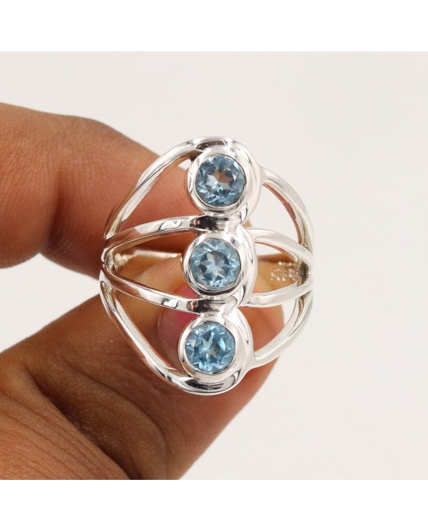 925 Sterling Silver Ring Blue Topaz Ring Gemstone Statement Ring