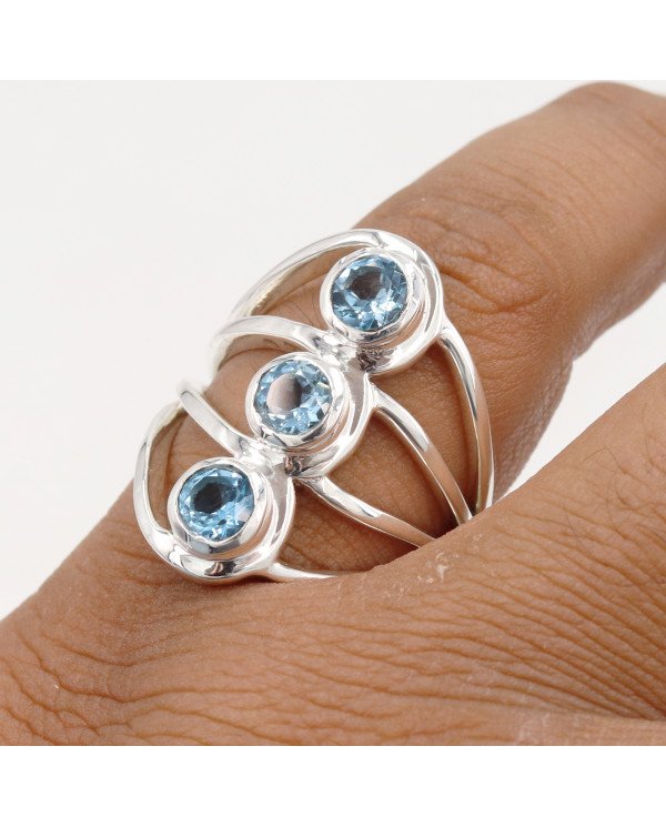 925 Sterling Silver Ring Blue Topaz Ring Gemstone Statement Ring
