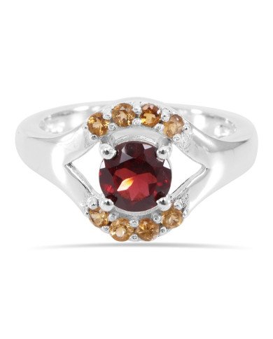Garnet and Citrine Gemstone 925 Silver Engagement Ring