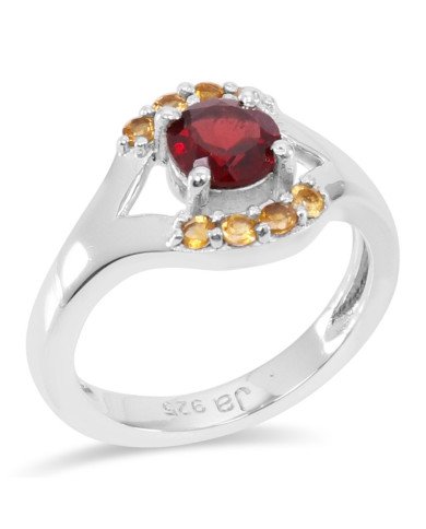 Garnet and Citrine Gemstone 925 Silver Engagement Ring