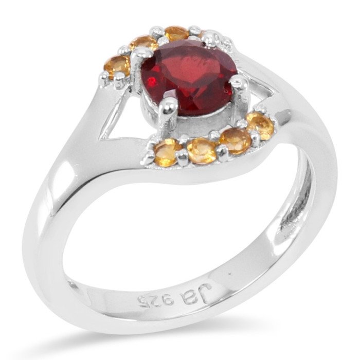Garnet and Citrine Gemstone 925 Silver Engagement Ring