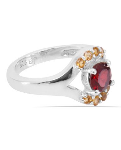 Garnet and Citrine Gemstone 925 Silver Engagement Ring