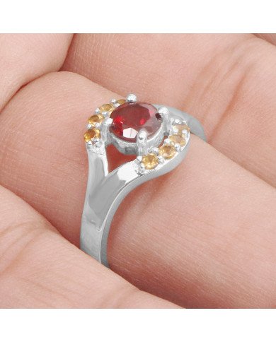 Garnet and Citrine Gemstone 925 Silver Engagement Ring