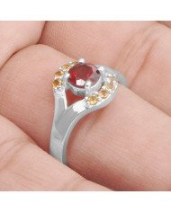 Garnet and Citrine Gemstone 925 Silver Engagement Ring
