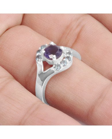 Iolite and Blue Toapz Gemstone Sterling Silver Ring at Best Price