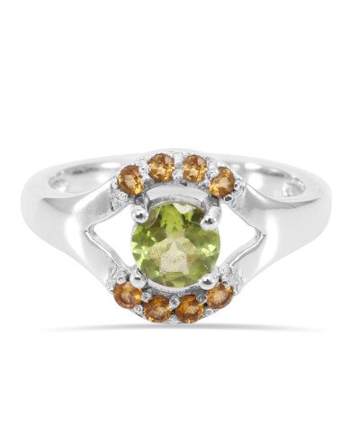 Peridot and Citrine Gemstone 925 Silver Engagement Ring