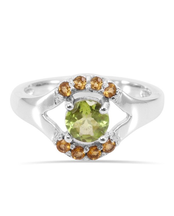 Peridot and Citrine Gemstone 925 Silver Engagement Ring