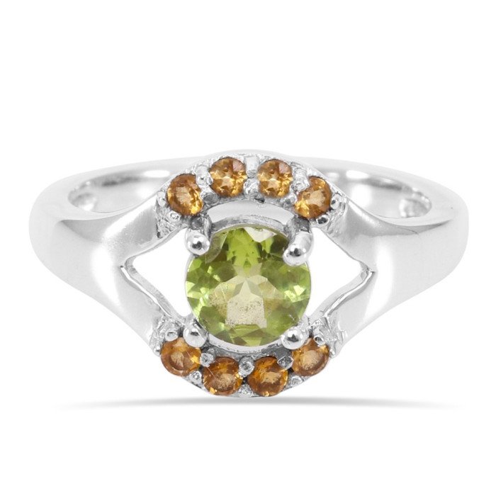 Peridot and Citrine Gemstone 925 Silver Engagement Ring