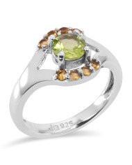 Peridot and Citrine Gemstone 925 Silver Engagement Ring