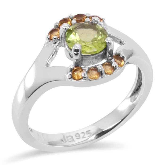 Peridot and Citrine Gemstone 925 Silver Engagement Ring