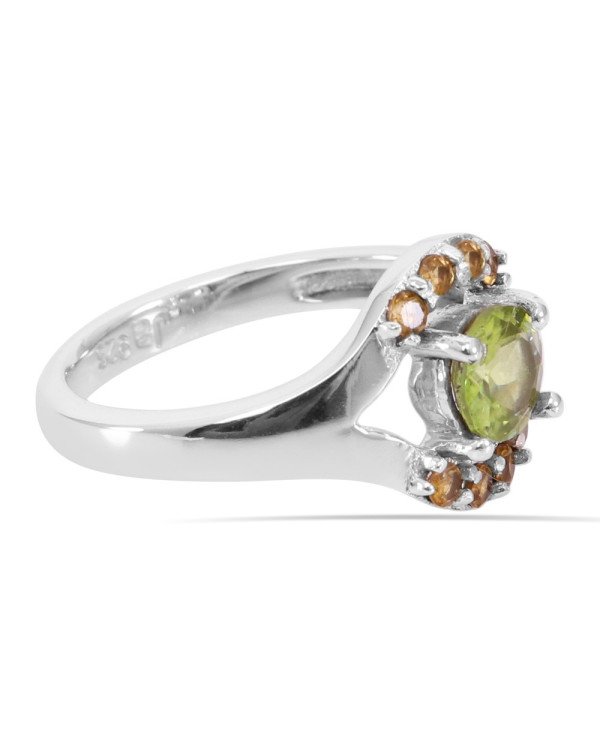 Peridot and Citrine Gemstone 925 Silver Engagement Ring