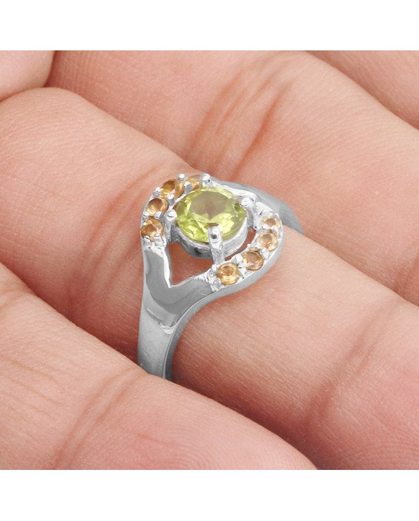 Peridot and Citrine Gemstone 925 Silver Engagement Ring