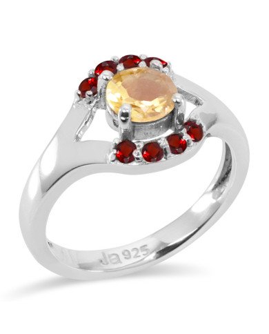 Citrine and Garnet Gemstone 925 Silver Engagement Ring