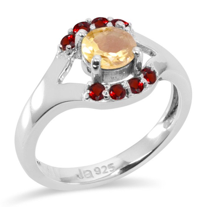 Citrine and Garnet Gemstone 925 Silver Engagement Ring