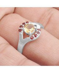Citrine and Garnet Gemstone 925 Silver Engagement Ring