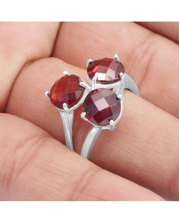 Anniversary Ring Red Garnet Gemstone Ring 925 Sterling Silver Ring