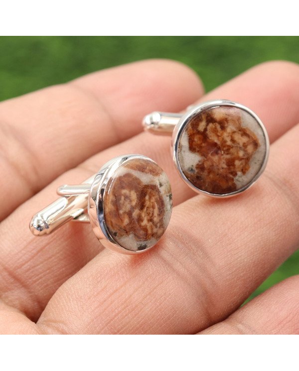 Wollastonite Garnet Cufflinks 925 Sterling Silver Wollastonite Garnet Cufflinks for Men