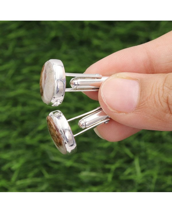 Wollastonite Garnet Cufflinks 925 Sterling Silver Wollastonite Garnet Cufflinks for Men