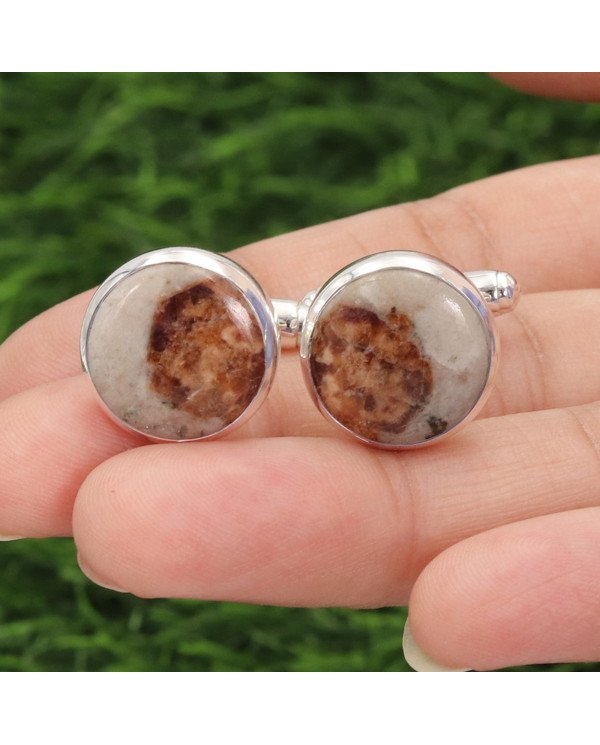 Wollastonite Garnet Cufflinks 925 Sterling Silver Wollastonite Garnet Cufflinks for Men