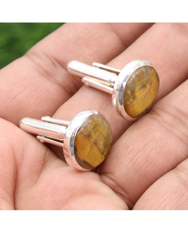 Nellite Pietersite Cufflinks 925 Sterling Silver Nellite Pietersite Cufflinks for Men