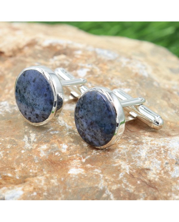 Dumortierite Cufflinks 925 Sterling Silver Blue Dumortierite Cufflinks for Men