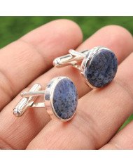 Dumortierite Cufflinks 925 Sterling Silver Blue Dumortierite Cufflinks for Men
