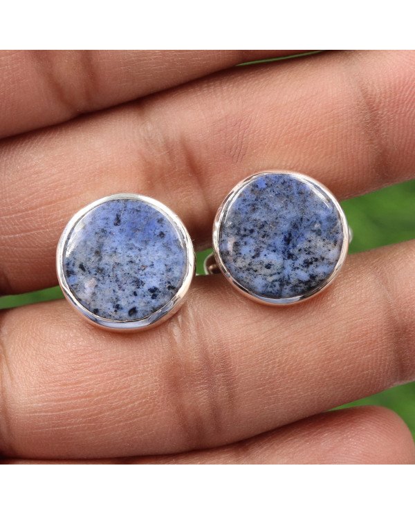 Dumortierite Cufflinks 925 Sterling Silver Blue Dumortierite Cufflinks for Men