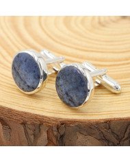 Dumortierite Cufflinks 925 Sterling Silver Blue Dumortierite Cufflinks for Men