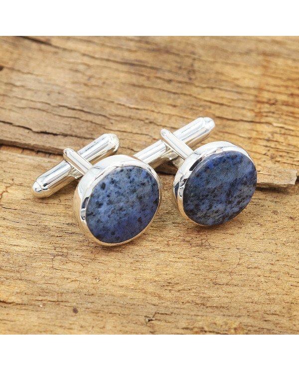 Dumortierite Cufflinks 925 Sterling Silver Blue Dumortierite Cufflinks for Men